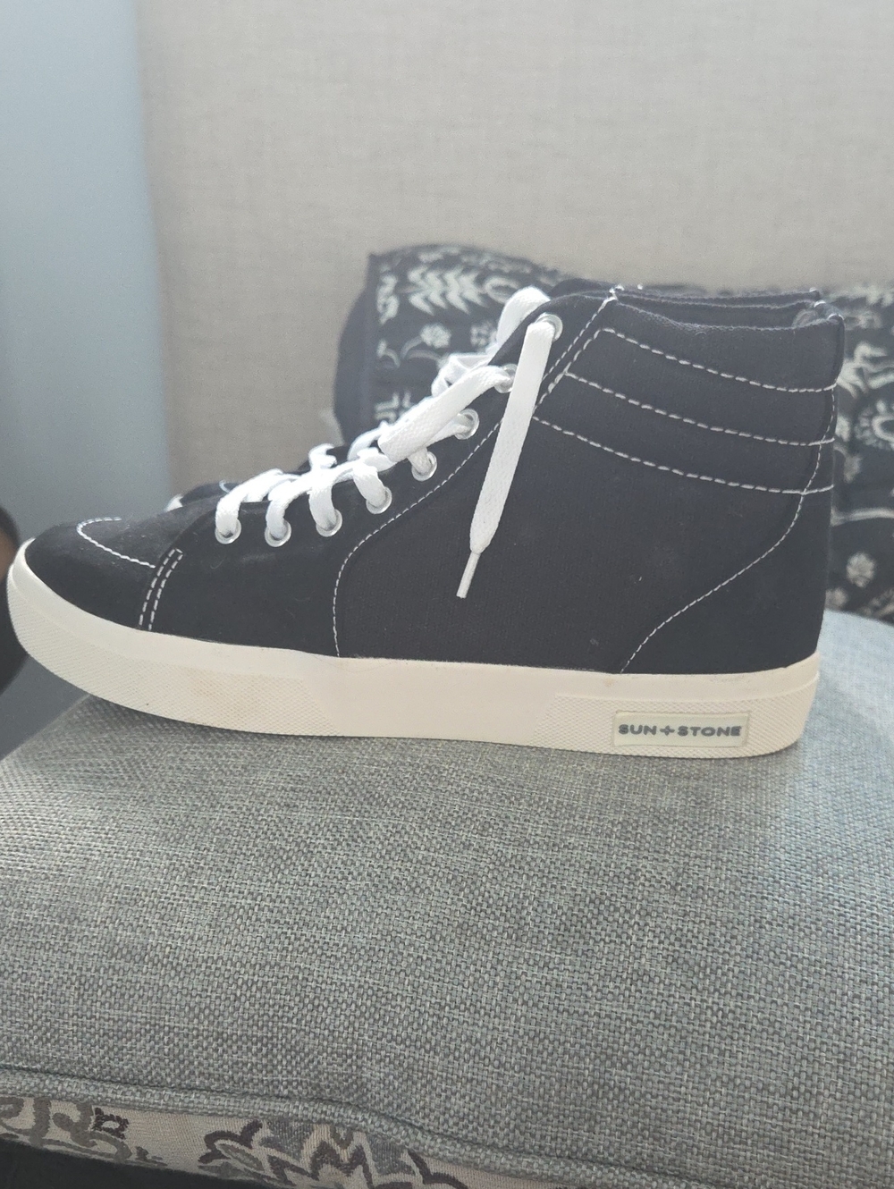 Sun + Stone Men's Black and White High-Top Canvas Sneakers, Mens 10